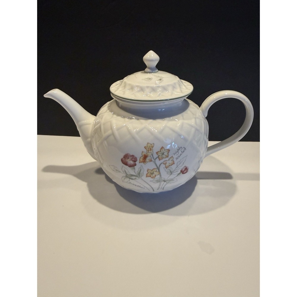Vintage Lenox Artist Sketchbook Carved Teapot Floral Highly Scented 40 Oz EUC